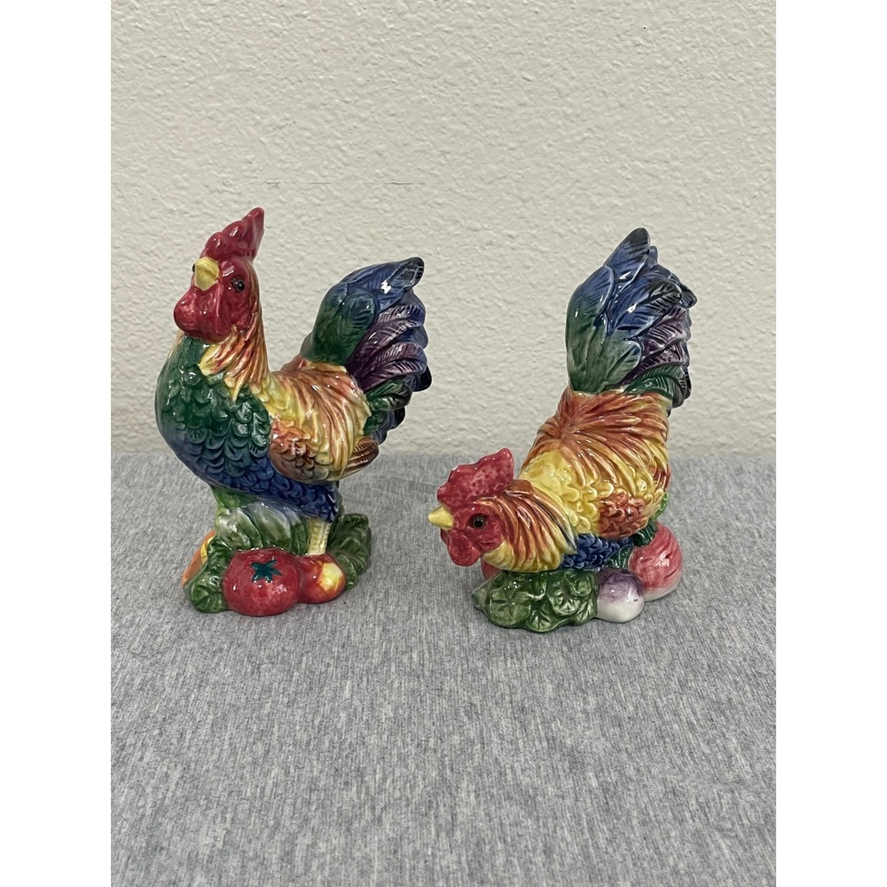 Fitz and Floyd Rooster Salt and Pepper Shakers Set Multicolor Good Ceramic